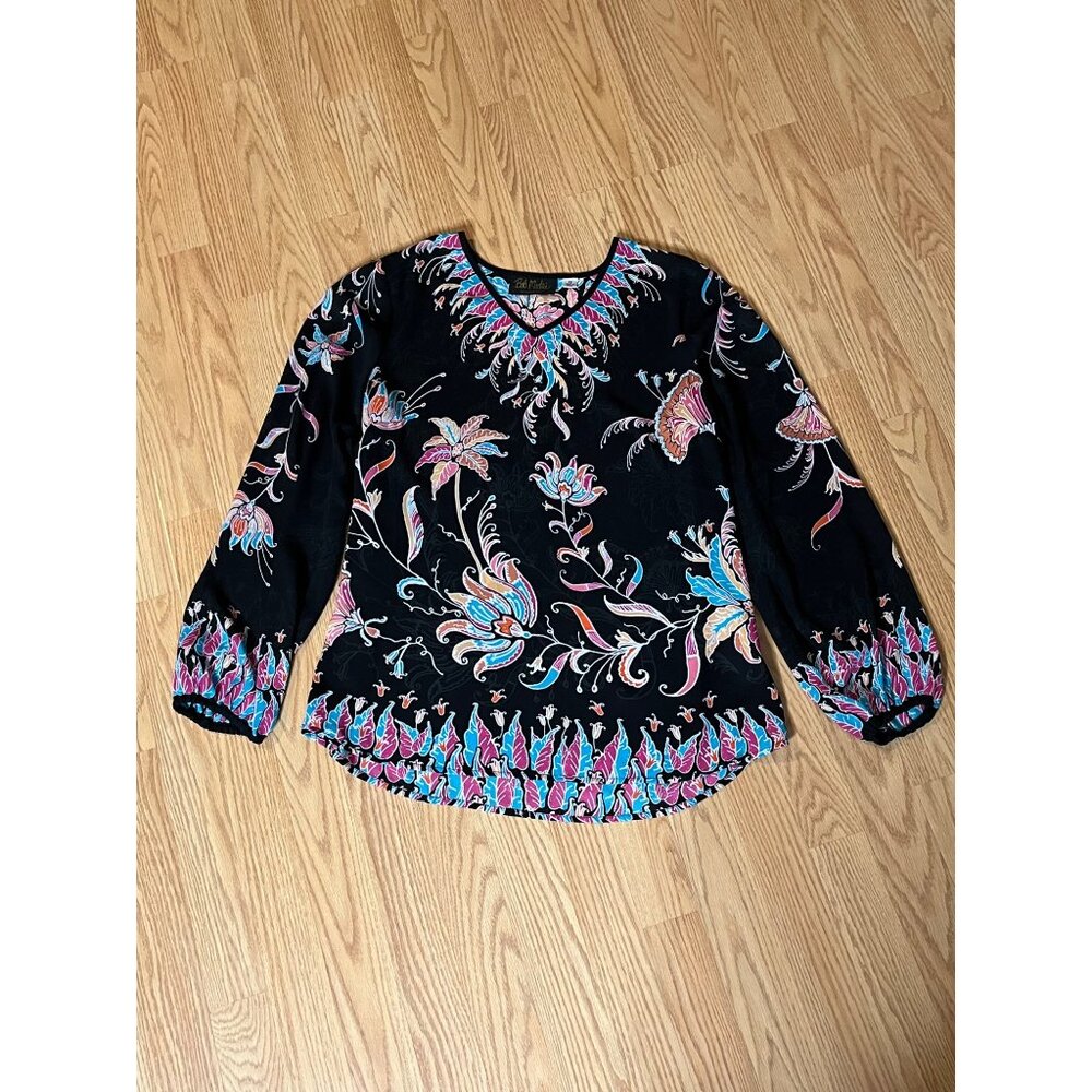 Bob Mackie‎ Wearable Art Floral Print Blouse X-Small Black Multicolor